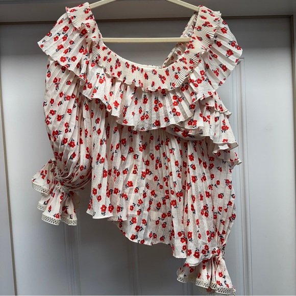 Self-Portrait Ditsy Floral Print One-Shoulder Blouse - Picture 6 of 15